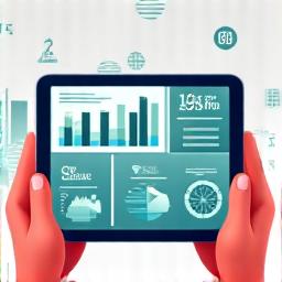 データ分析チャートとグラフを表示するタブレット。
